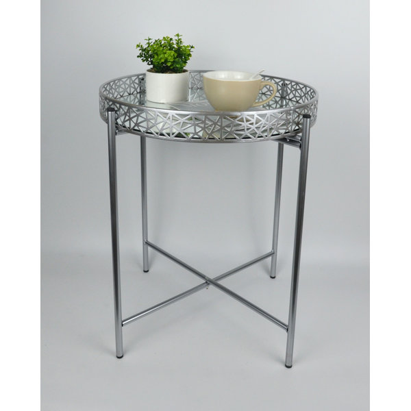 Canora Grey Silver Metal Side Coffee Tray End Table With Metal Frame